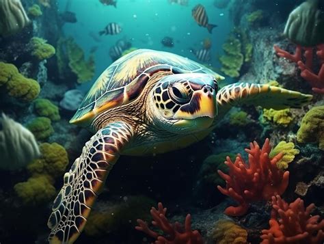 Premium Photo | Top View Turtle in the Sea with Seaweed UHD 32K Realistic