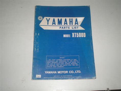 YAMAHA XT500 D 1977 Parts List / Catalogue 1T2-28198-60 LIT-10011-T2-0 – Pro-Formance Cycle