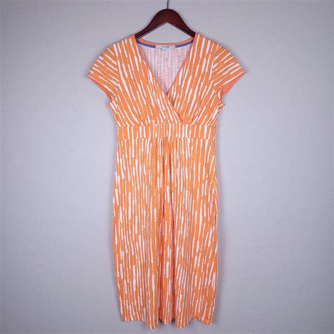 Boden Dress 6 Orange White Short Sleeve Faux Wrap Jersey Day | eBay