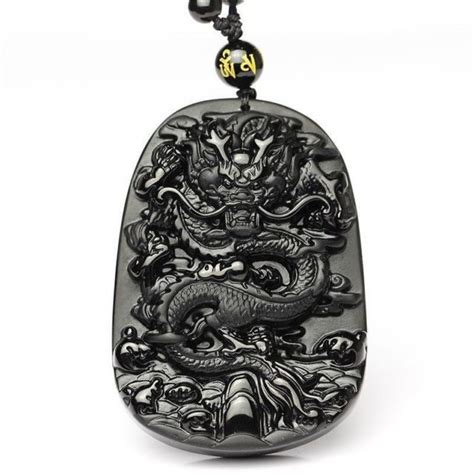 Exquisite Chinese Classical Handmade Obsidian Dragon Statue Pendant-in Stones from Home & Garden ...