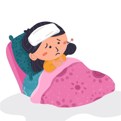 Premium Vector | Cute cartoon illustration of child with fever on bed