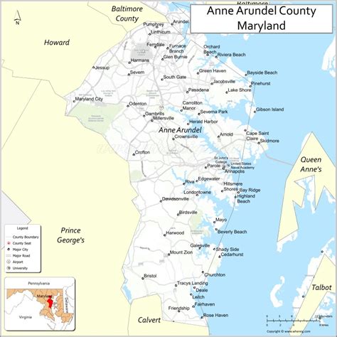 Anne Arundel County Map, Maryland - Where is Located, Cities, Population, Highways & Facts