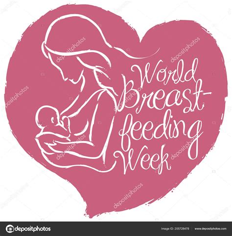 Commemorative Poster World Breastfeeding Week Pink Heart Brush Stroke Style Stock Vector by ...