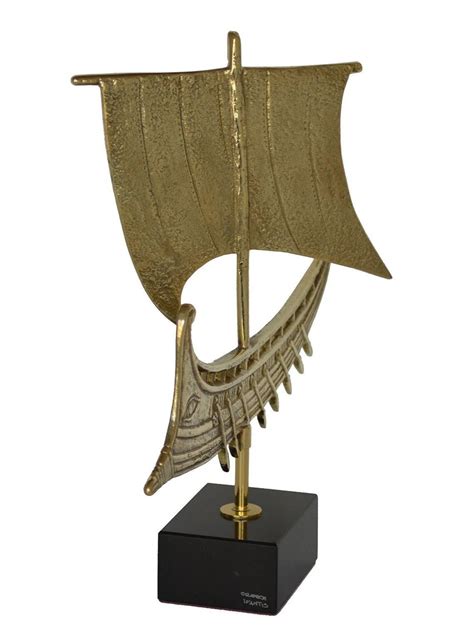 Bronze Ship with Marble Base Inspired by Ancient Greek Penteconter,forerunner of Athenian ...