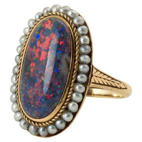 Harlequin Black Opal Victorian Diamond Gold Ring, circa 1880 at 1stDibs