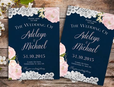 Navy blue blush pink Wedding Invitation Country Wedding