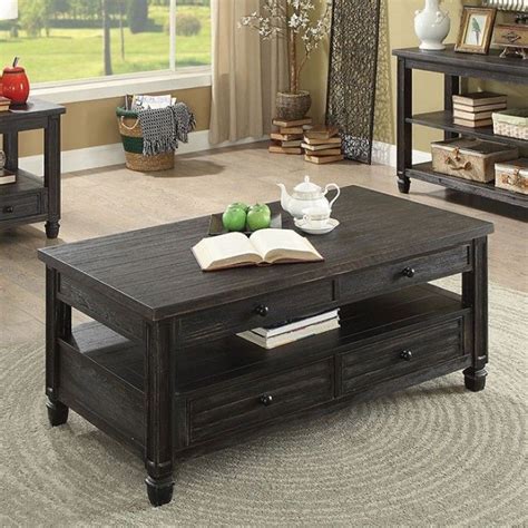 CM4615BK-C Suzette antique black finish wood coffee table with drawers ...