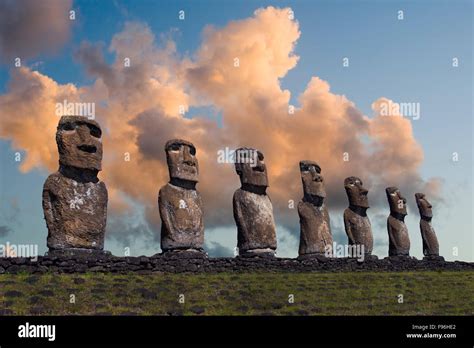 Ceremonial moai, Akivi, Easter Island Stock Photo - Alamy