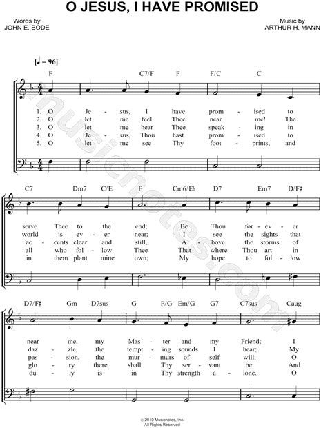 Arthur Henry Mann "O Jesus, I Have Promised" Sheet Music (Easy Piano) in F Major - Download ...