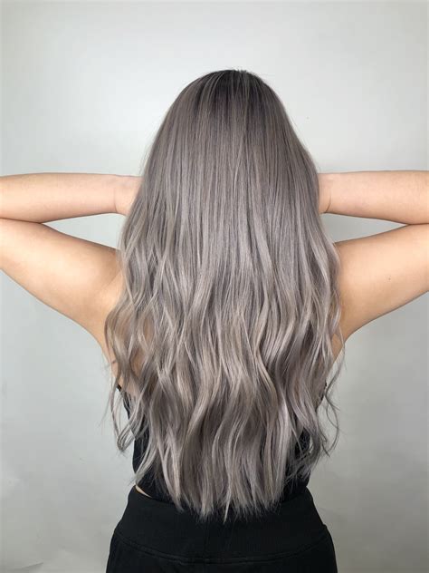 Sliver grey balayage ombré | Ash ombre hair, Korean hair color, Korean ...