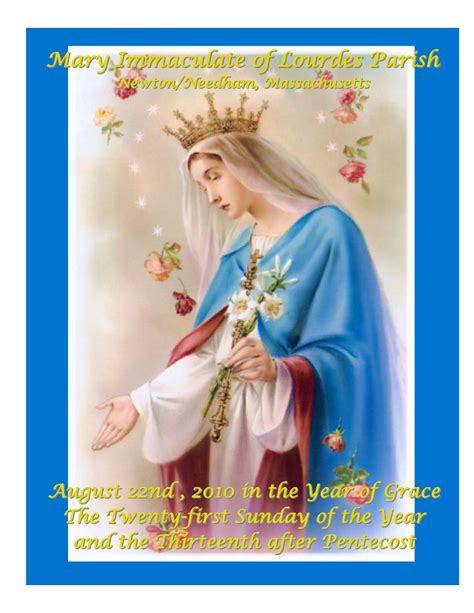 Mary Immaculate of Lourdes Bulletin for August 22, 2010 | Mary ...