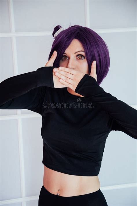 Fashionable Woman with Purple Hair Anime Japan Cosplay Stock Image ...