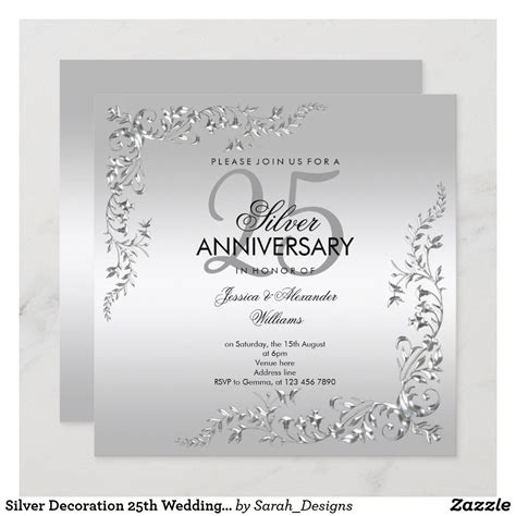 Silver Decoration 25th Wedding Anniversary Invitation | Zazzle | Anniversary invitations, 25th ...