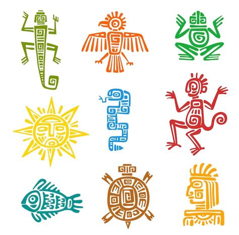 Premium Vector | Mayan aztec totem with isolated vector symbols of ...