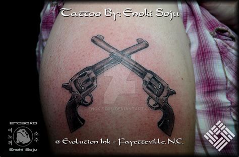 Crossed Revolver Pistols Tattoo By Enoki Soju by enokisoju on DeviantArt