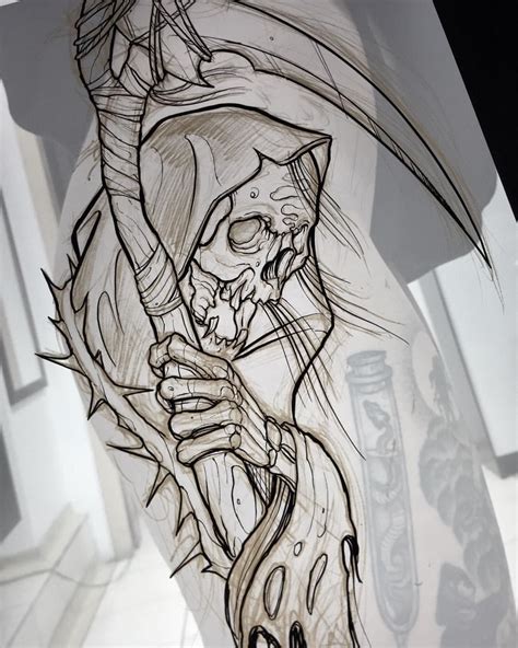 Grim reaper traditional tattoo flash - serecompass