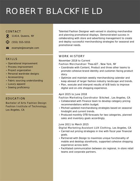 Fashion Retail Resume Sample