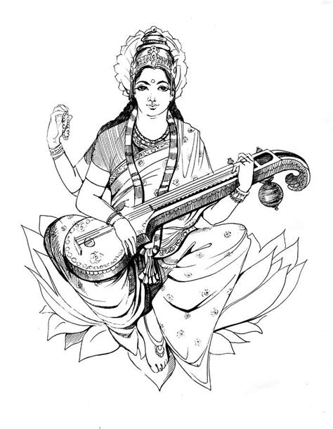 How To Draw Saraswati Mata Sketch Easy Saraswati Devi Sketch By Images