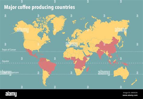 World map with the major coffee producing countries Stock Photo - Alamy