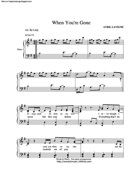 When You’re Gone free sheet music by Avril Lavigne | Pianoshelf