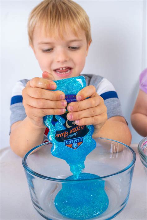 Glitter Glue Slime Just Two Ingredients with Easy Clean Up! - Eating Richly