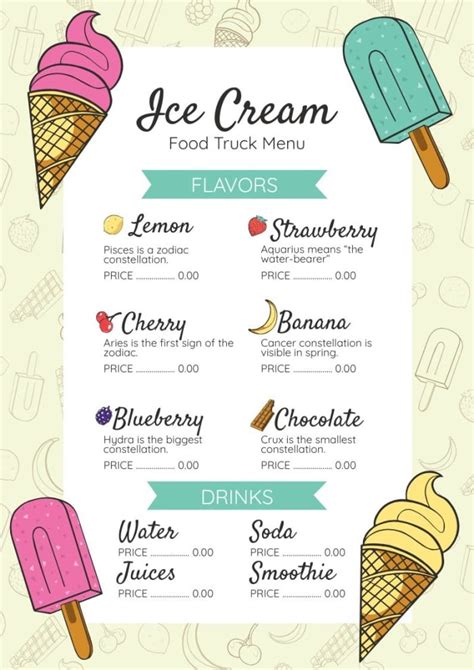 Design this Hand-drawn Linear Ice Cream Food Truck Menu ready-made template