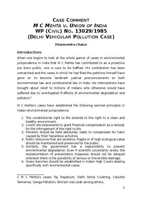 (DOC) CASE COMMENT: M C MEHTA V. UNION OF INDIA WP (CIVIL) NO. 13029/1985 (DELHI VEHICULAR ...