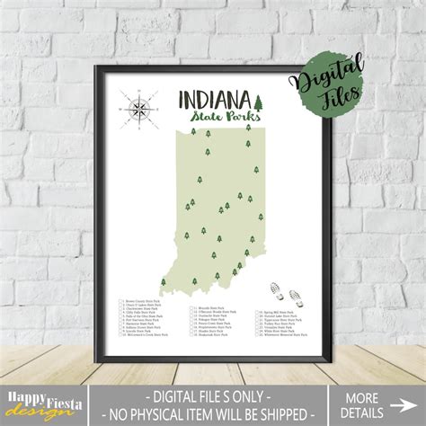 PRINTABLE Indiana State Parks Map-State Parks Of Indiana | Etsy