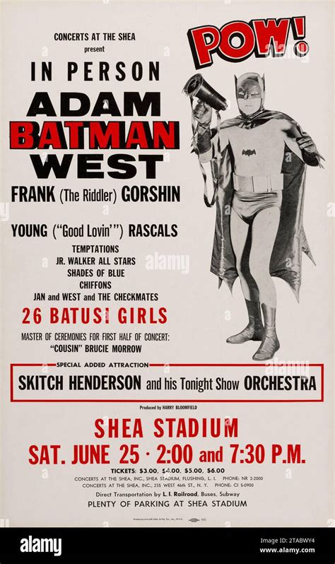 Batman - In Person, Adam West, Young Rascals, Temptations - Shea Stadium Concert Poster ...