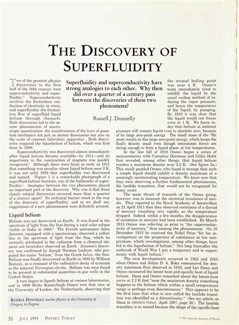 THE DISCOVERY of SUPERFLUIDITY Wo of the Greatest Physics Superfluidity and Superconductivity ...