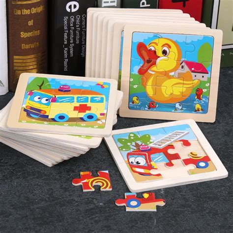 Kids Toy Wood Puzzle Small Size 11*11cm Wooden 3D Puzzle Jigsaw for ...