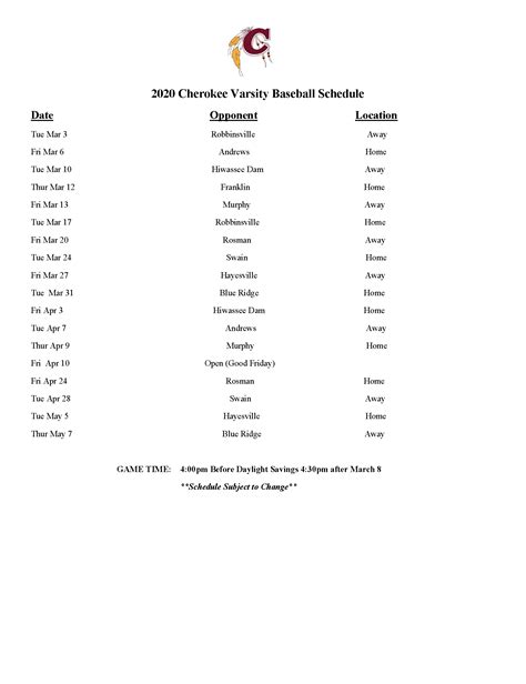 Sports Calendars – Athletics – Cherokee High School