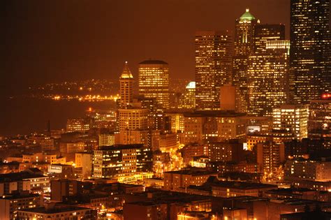 1360x768 resolution | city building lights during night time, seattle ...