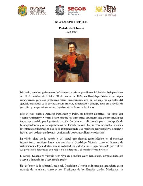 1B - Descripción genérica para entrar XD - GUADALUPE VICTORIA Periodo de Gobierno 1824- Diputado ...