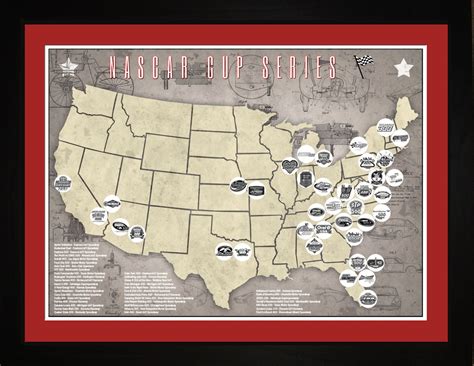 NASCAR Cup Racing Racetracks Races Tracking Map Print Gift