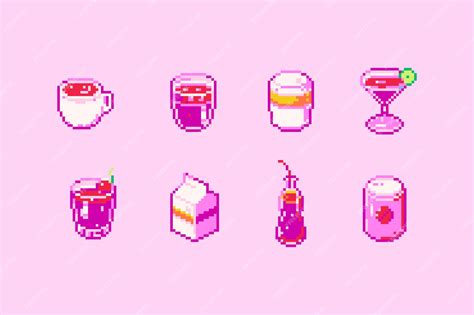 Free Vector | Drinks icons in pixel art