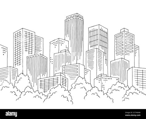 City graphic black white cityscape skyline sketch illustration vector ...