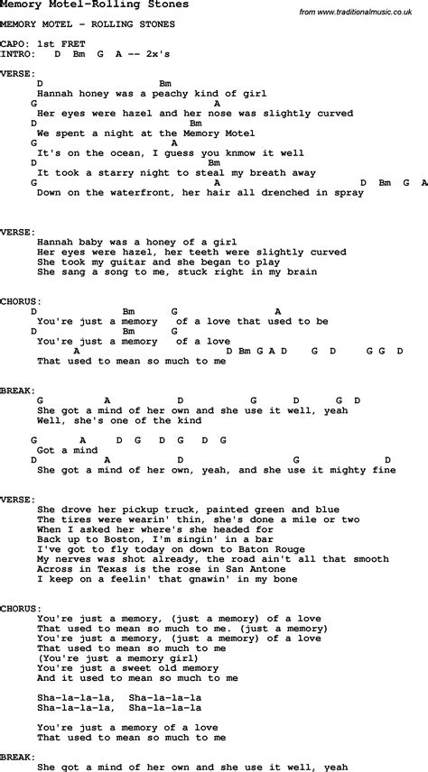 Blues Guitar lesson for Memory Motel-Rolling Stones, with Chords, Tabs ...