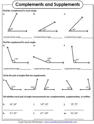 Complementary Supplementary Angles Worksheet | Angles worksheet, Supplementary angles, Geometry ...