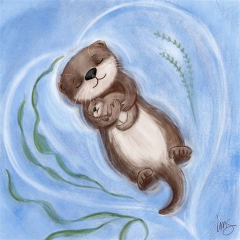 Otter snuggles, mom and baby illustration | Cute drawings, Illustration ...