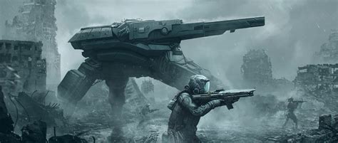 Artwork ArtStation Futuristic Science Fiction Battle Wallpaper ...