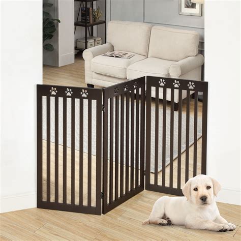 Unipaws Freestanding Wooden Dog Gate, Foldable Pet Gate, Dog Barrier Indoor Pet Gate Panels for ...