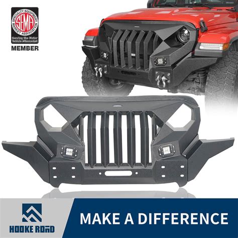 Hooke Road Jeep JL Mad Max Front Bumper Grill w/Wings & LED Lights for 2018-2021 Jeep Wrangler JL