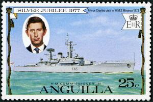 Stamp: Prince Charles and HMS "Minerva" (frigate) (Anguilla(25th ...