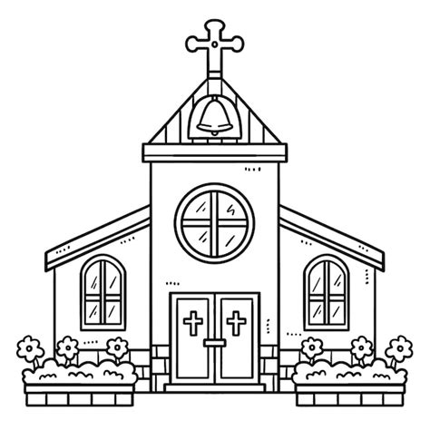 Premium Vector | Christian Church Isolated Coloring Page for Kids