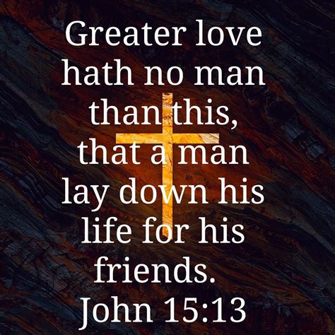 Greater love hath no man than this, that a man lay down his life for his friends. John 15:13 ...