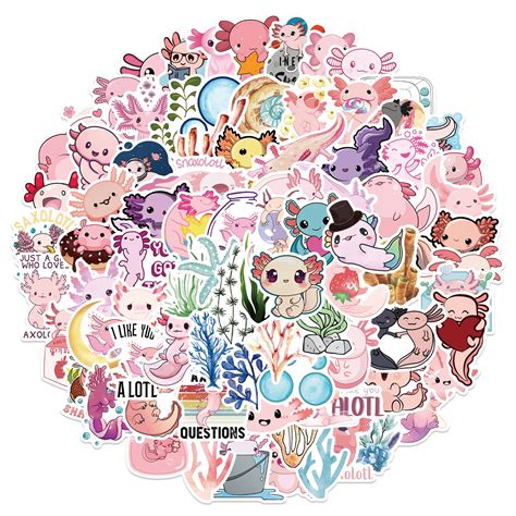 Buy Cartoon Axolotl Stickers 100pcs Kawaii Animal Vinyl Waterproof ...