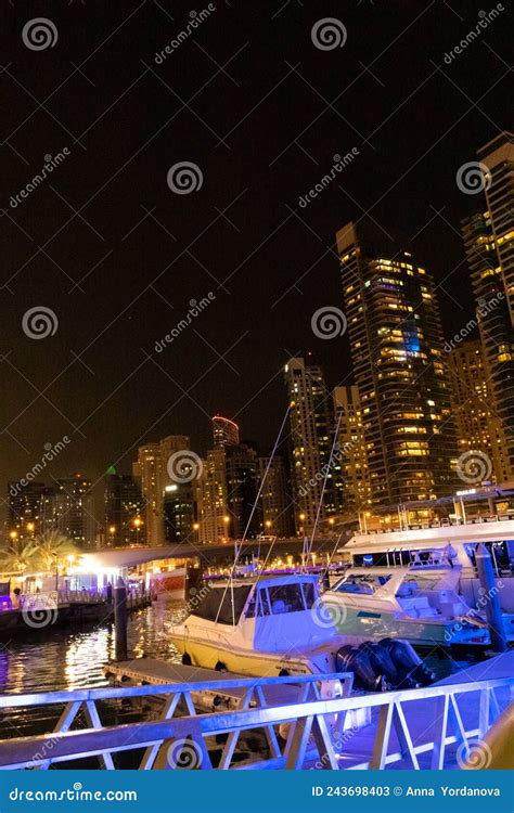 Luxurious Yachts at Dubai Marina Pier Night View UAE Editorial Stock Photo - Image of culture ...