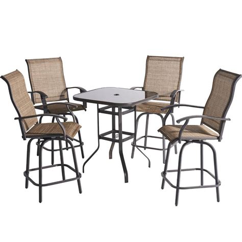 SUNMTHINK 5-Piece Brown Outdoor Patio Bar Set with Umbrella Hole Table ...