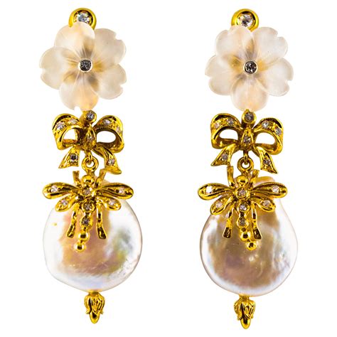 Art Nouveau 0.20 Carat White Diamond Amethyst Pearl Yellow Gold Drop Earrings at 1stDibs